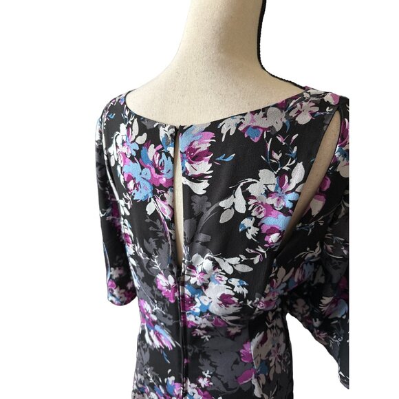 Torrid Black Purple Dress Flower Print Georgette Flutter Sleeve Cutouts Size 18 - Picture 6 of 8